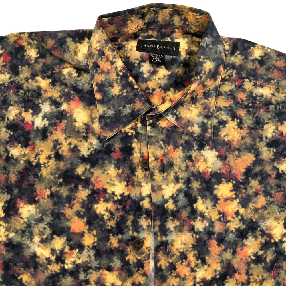 Jhane Barnes Shirt Mens XL Yellow Black Abstract Avant Garde Psychedelic Cotton